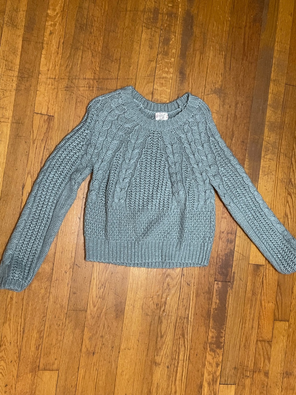 Cable Knit Crewneck Sweater - Sage Green
